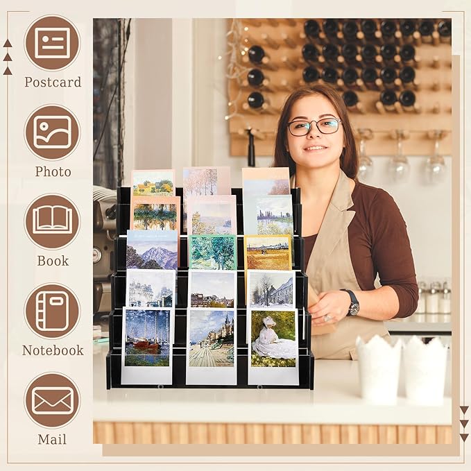 5 Tier Greeting Card Display Stand Black Bamboo and Acrylic Sticker Display - Image 6