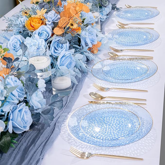 Rubtlamp 100 Pcs Blue And Gold Plastic Plates - Image 7