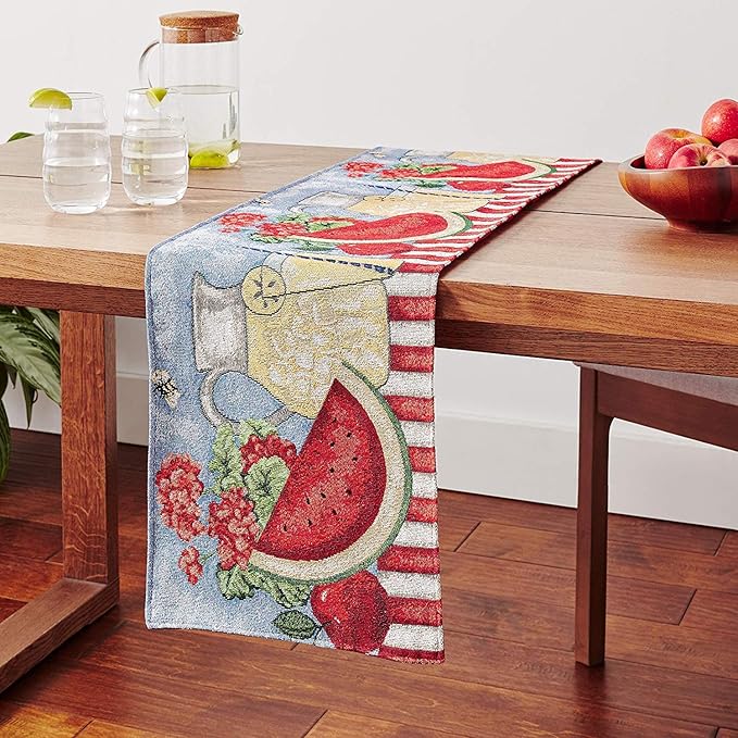 Tache Blue Summer Table Runner 90 Inches Long Fruity Drinks Colorful Watermelon - Image 2