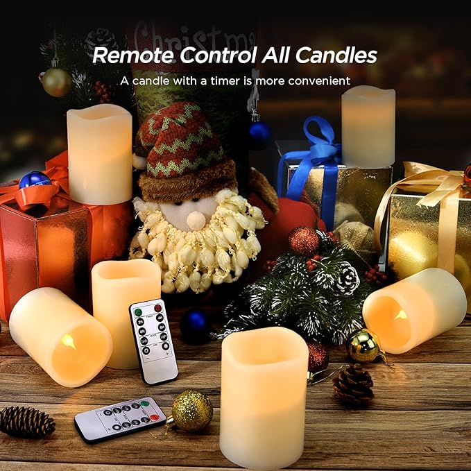 Hausware Flameless Candles Battery Operated Candles Set of 12 Real Wax Pillar - Image 3