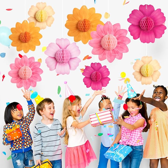 SUNBEAUTY 9 PCS Hot Pink and Orange Party Decorations Fall Large Hanging Paper - Image 4