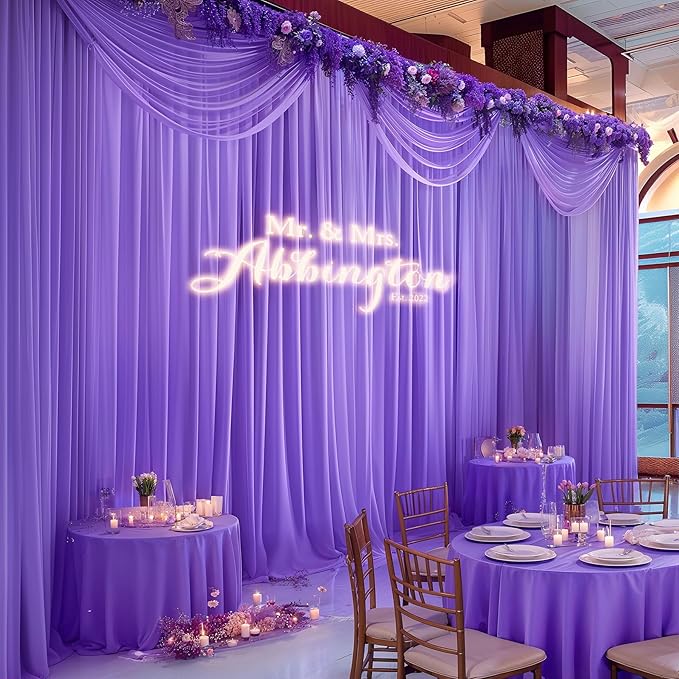 10ft x 10ft Purple Backdrop Curtains, Wrinkle-Free Sheer Chiffon Fabric Photo - Image 3