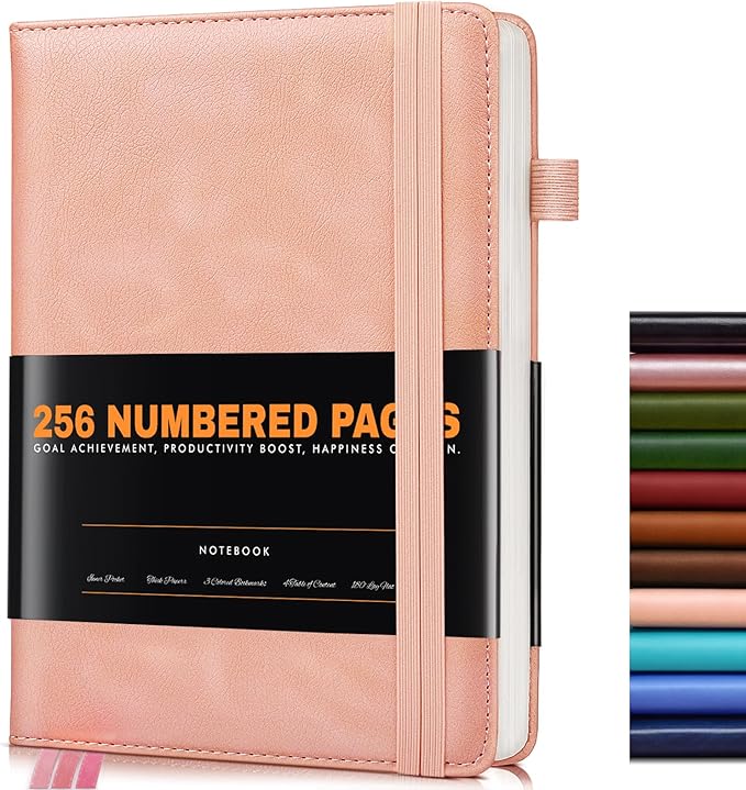 Lined Journal Notebook for Women Men, 256 Numbered Pages Hardcover Leather by Unknown