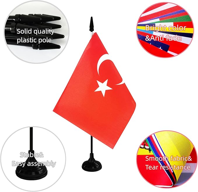Turkey Desk Flag, 12 Pack Turkish Table Office Flag - Image 3