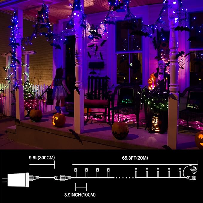 LAMPHOME 66ft Halloween Decorative Mini Lights, 200 LED Transparent Wire Fairy - Image 2