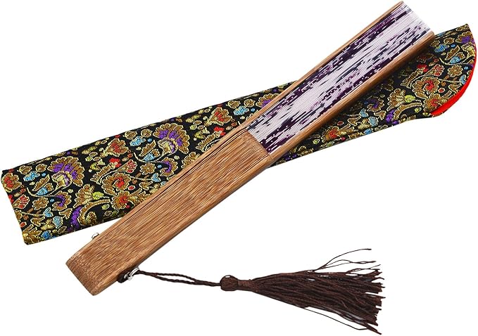 Amajiji 8.27" Hand Held Bamboo Silk Folding Fan Hand Fan, Chinese/Japanese - Image 7