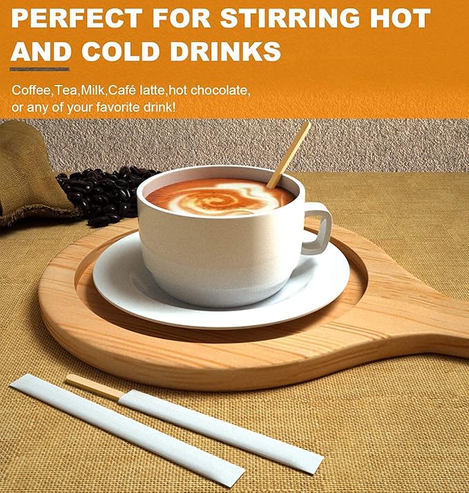 5×1000Pcs Disposable Wood Coffee Stir Sticks Stirrers Individually Paper - Image 4