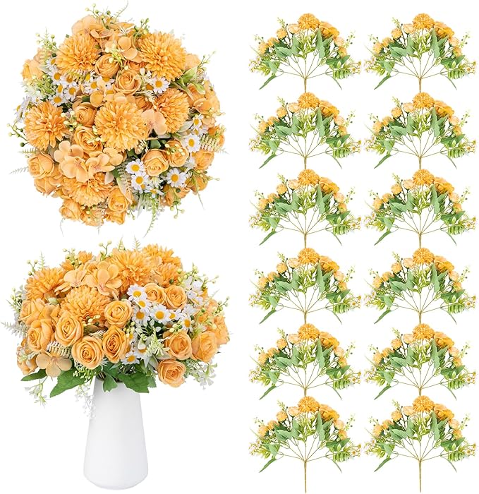 12 Packs Peonies Artificial Flowers, Silk Artificial Peonies Flowers Fake Peony by GOSTADY