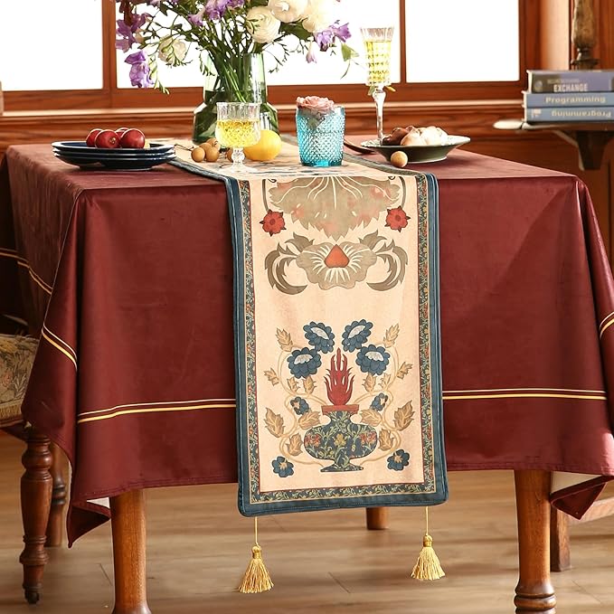 patdrea Designer Casual Wild Floral Velvet Table Runner 102 Inch Long, - Image 5