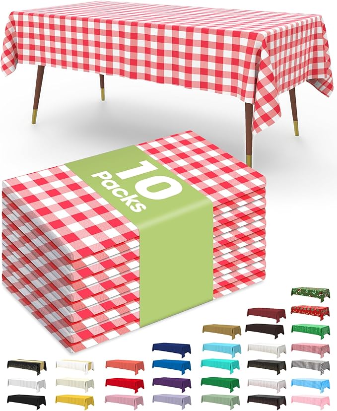 Pureegg Plastic Table Cloth Disposable 10 Pack, 54 x 108 Inch Table Cloths by Pureegg