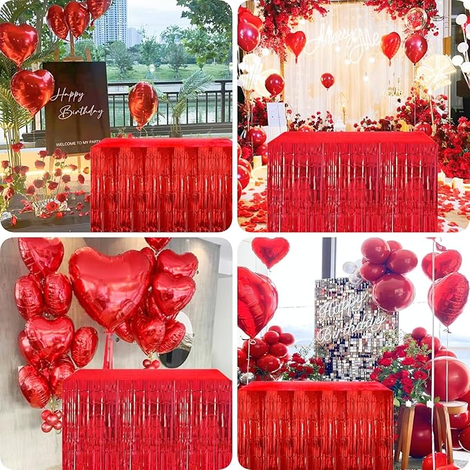Red Streamers Party Decorations, 2 Packs Red Table Skirts Metallic Foil Fringe - Image 6