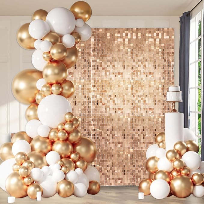 24PCS Champagne Gold Shimmer Wall Backdrop, Square Sequin Photo Backdrops Panel - Image 5