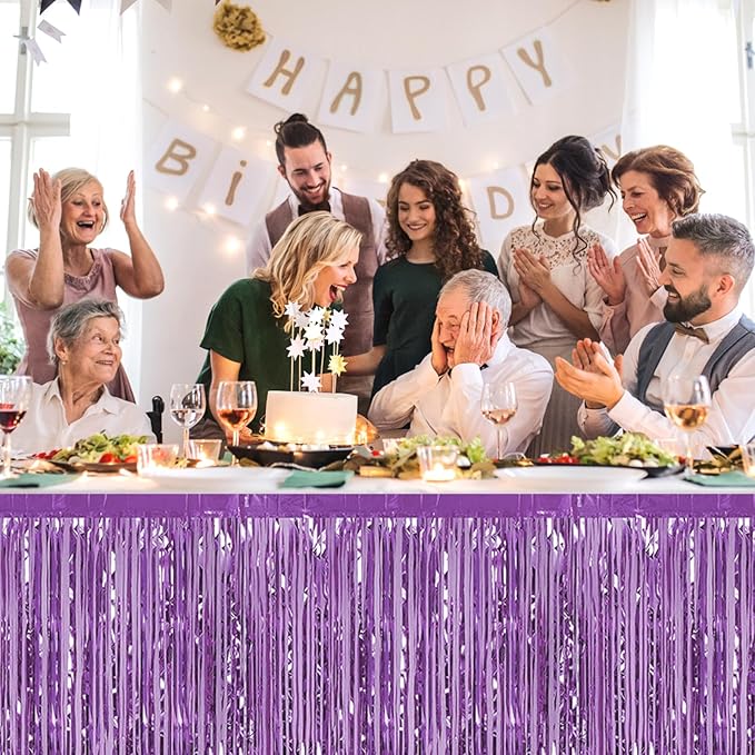 3 Pack 29 x108 Inch Light Purple Foil Fringe Table Skirts Metallic Banner - Image 5