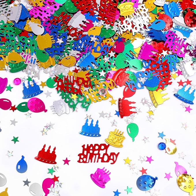 Happy Birthday Confetti Glitter Metallic Foil Table Confetti Multicolor by Prasacco
