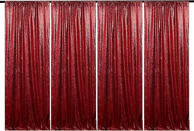 JYFLZQ Burgundy Sequin Backdrop Curtains 2ft x 8ft 4 Panel Glitter Photo Booth by JYFLZQ