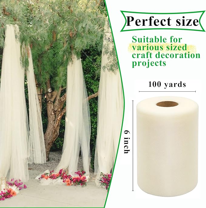 Ivory Tulle Fabric Rolls 6 Inch by 100 Yards Fabric Spool Tulle Ribbon - Image 2