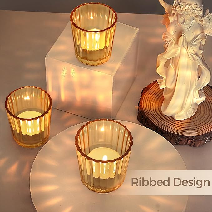 ComSaf Votive Candle Holders, Ribbed Tealight Candle Holder - Image 6