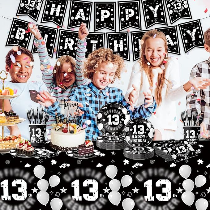 123pcs 13th Party Decorations, 13th Silver Black Birthday Banner, Cake Toppers - Image 7