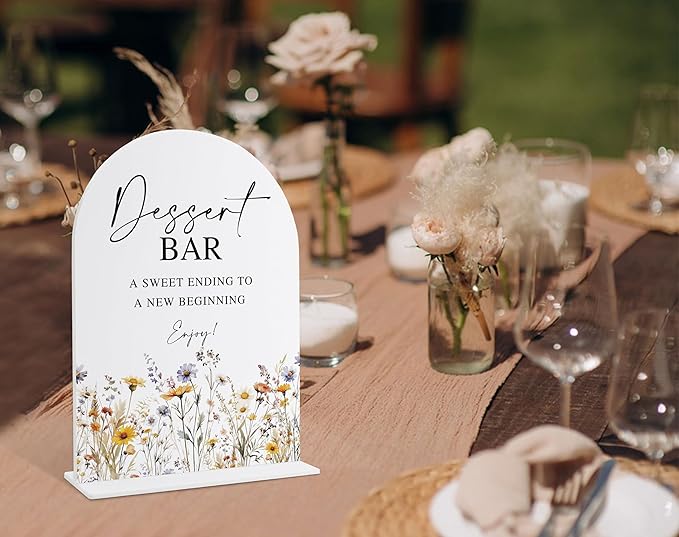 Wedding Signs for Ceremony and Reception, Boho Floral Acrylic Dessert Bar Sign - Image 4