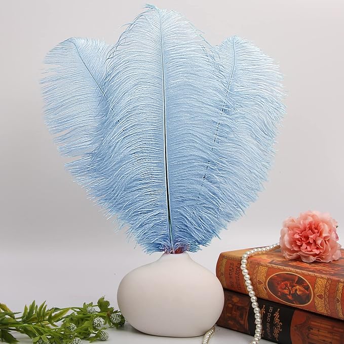 THARAHT Baby Blue Ostrich Feathers 12pcs Large Natural Bulk 12-14Inch 30cm-35cm - Image 5