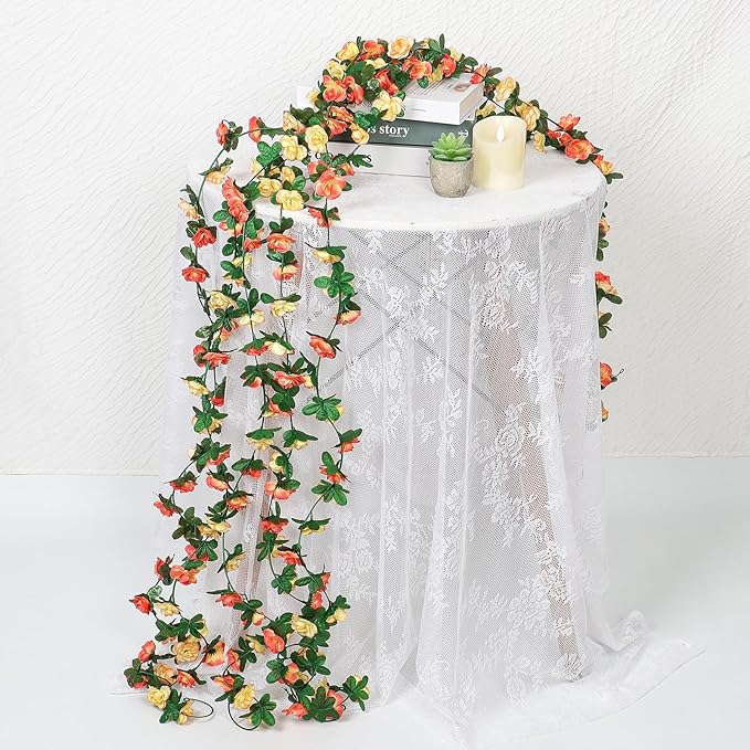 KHOYIME 9 Pack 72 FT Artificial Flower Garland, Fake Champagne Roses Vines Silk - Image 4