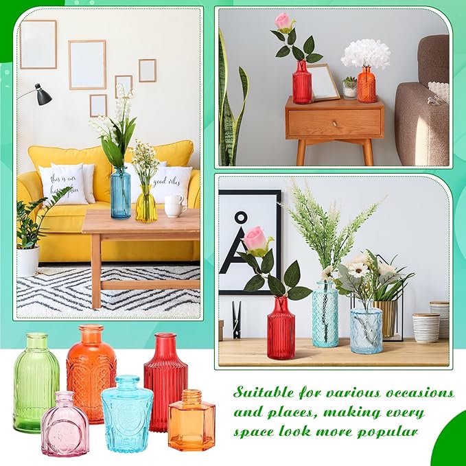 Yaomiao 60 Pcs Vases Bulk Colored Flower Glass Vases Bud Vintage Colored Glass - Image 5