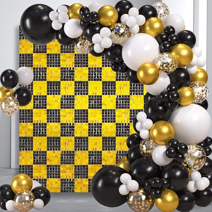12PCS Black Gold Shimmer Wall Backdrop, Square Sequin Photo Backdrops Panel - Image 4