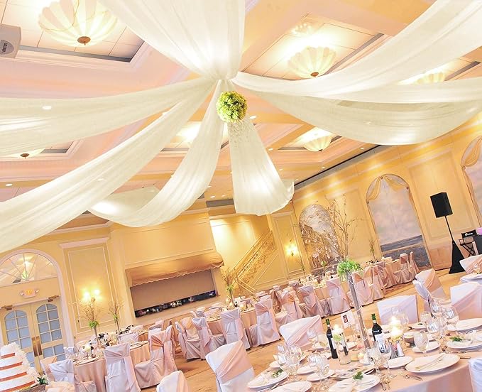 6 Panels Ivory Ceiling Drapes, 5ftx20ft Ceiling-Drapes Wedding Arch Draping - Image 5
