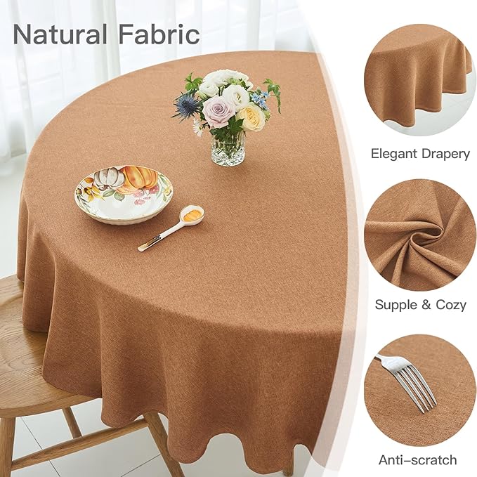 maxmill Fall Round Tablecloth Linen Texture Stain Resistant Waterproof - Image 4