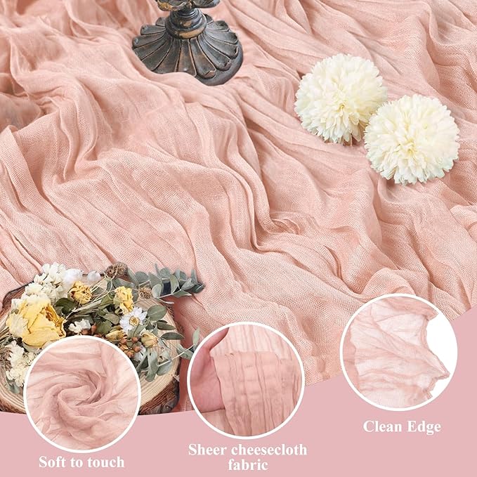 Asee'm 6PCS Table Runner Cheesecloth 10FT Dusty Pink Boho Gauze Fabric Rustic - Image 3