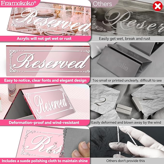 12 Pcs Mirrored Rose Gold Reserved Table Signs, Acrylic Reserved Table Tent - Image 4