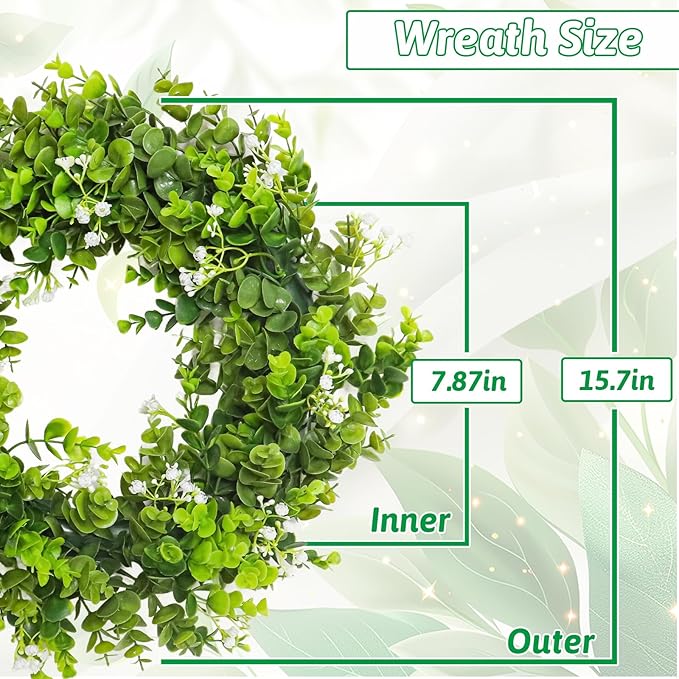 MAKHOT Artificial Eucalyptus Front Door Wreath, Spring Summer Green Wreath - Image 2