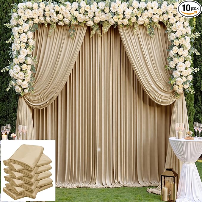 50×14 ft Wrinkle Free Beige Backdrop Curtain by ENJOYYOURPARTY
