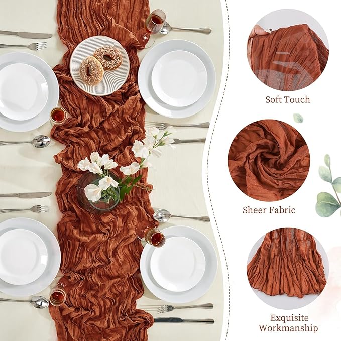 6 Pack Terracotta Cheesecloth Table Runner 10FT Long Boho Gauze Table Runner - Image 3