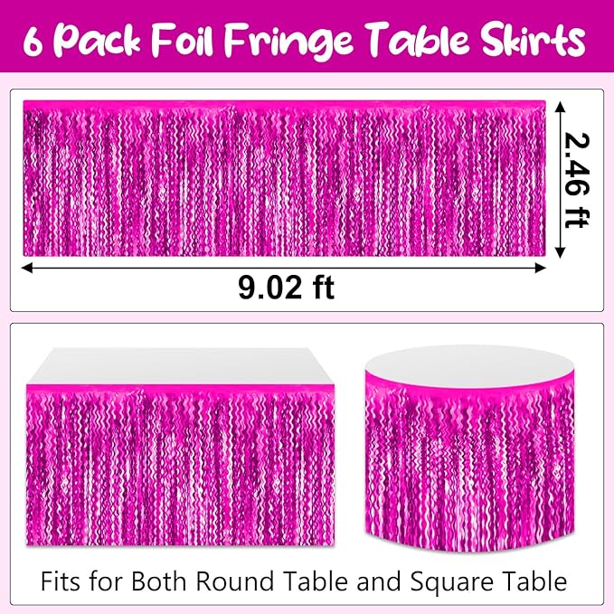 6 Pack 29 x108 Inch Rose Red Wave Foil Fringe Table Skirts Metallic Banner - Image 2