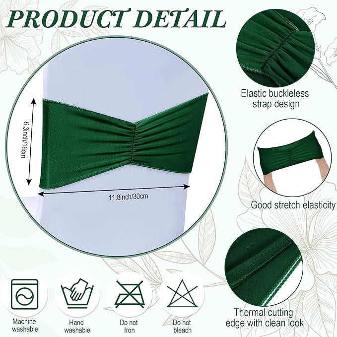 Moukeren 100 Pcs Spandex Chair Sashes Bows Bands Slider Sashes - Image 3