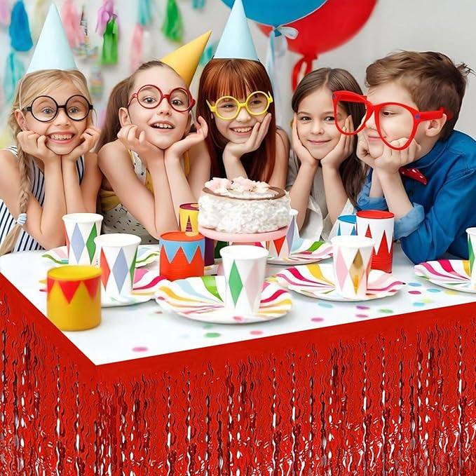 6 Pack 29x108 Inch Red Wave Foil Fringe Table Skirts Metallic Banner - Image 5