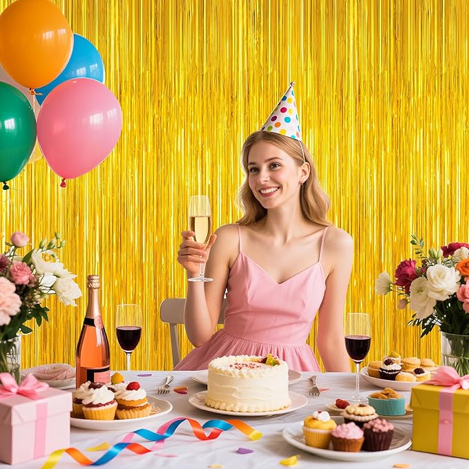 Gold Tinsel Backdrop Birthday Decorations - Image 2