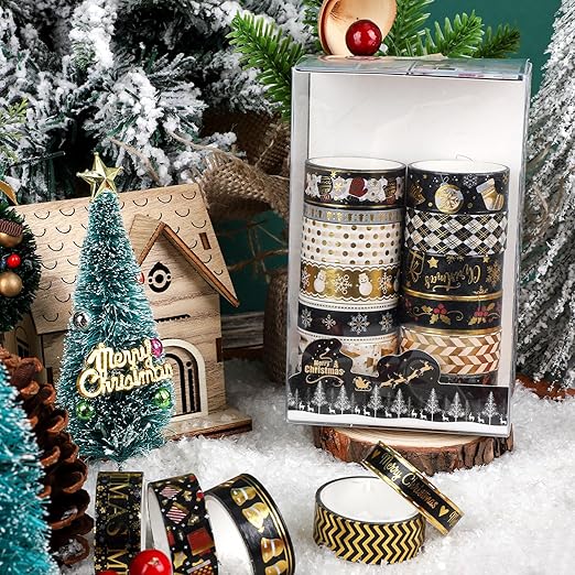 18 Rolls Christmas Washi Tape Holiday Masking Tape Black Christmas Wrapping - Image 6