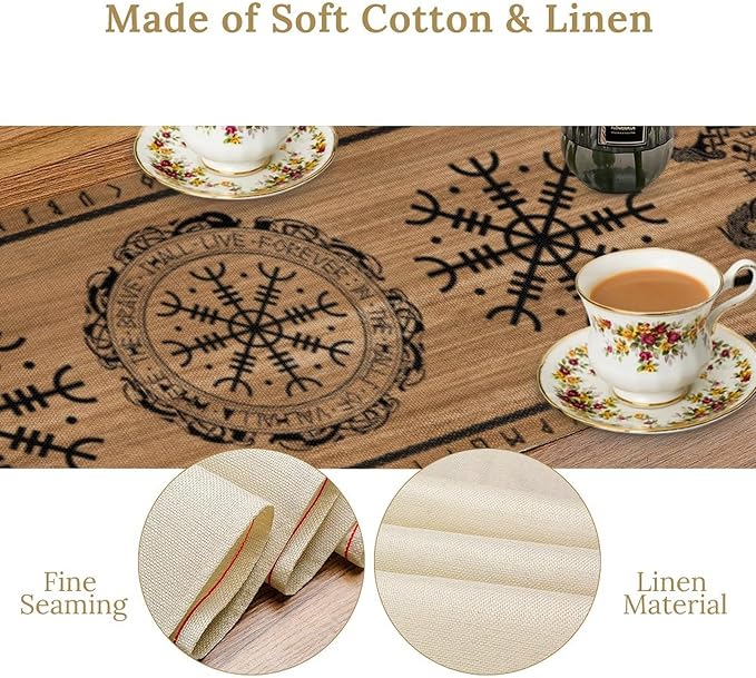 Viking Tree of Life Table Runner, Wooden Printed Eagle Dragon Boat Rudder - Image 5