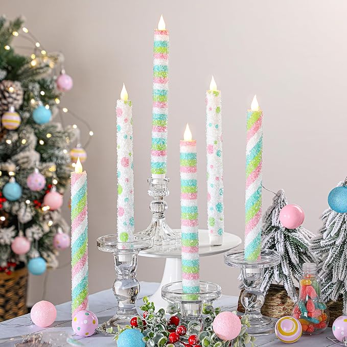 Baquler 6 Pcs Candy Theme Flameless Taper Candles 10.6 Inch Colorful Candy - Image 7