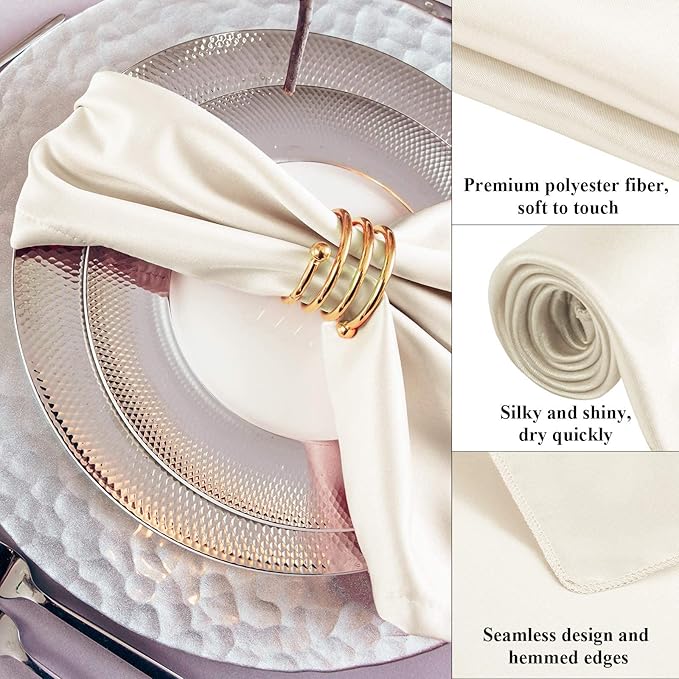 Aneco 12 Pieces Satin Napkin Square 20 x 20 Inches Dinner Napkins Weddings - Image 3