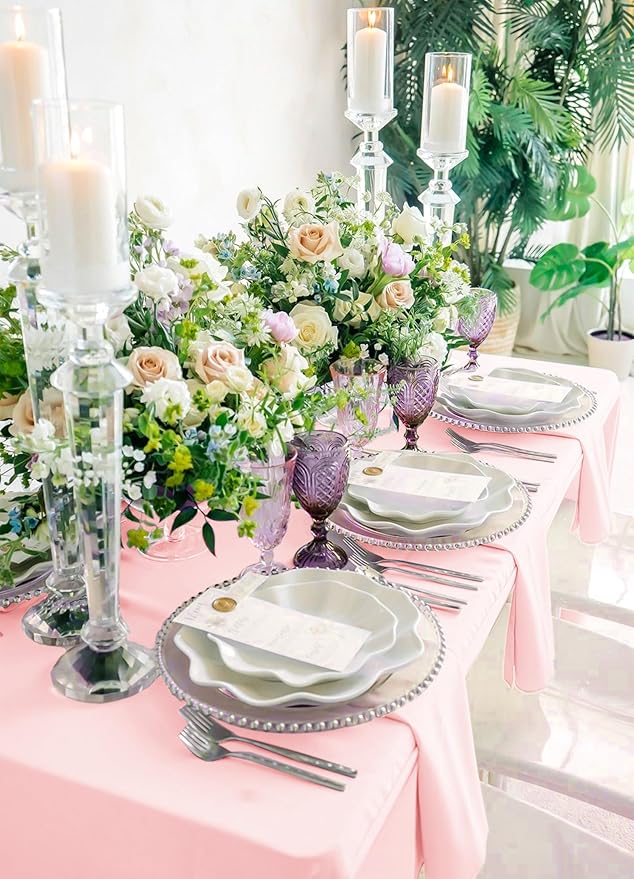 12 Pack Pink Tablecloths for Rectangle Tables 60 x 102 Inch Pink Polyester - Image 4