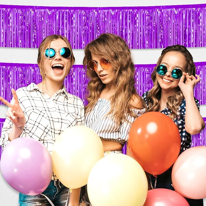 4 Pack 10 Feet Purple Foil Fringe Garland Metallic Tinsel Streamers Banner Wall - Image 5