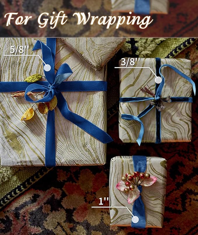 Royal Blue Velvet Ribbon 5/8'' 25 Yards - Image 3