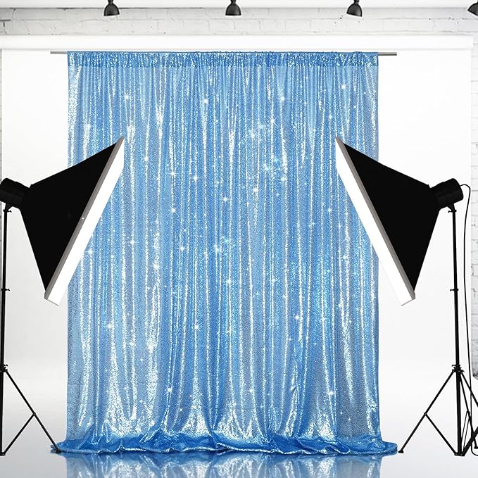 Eternal Beauty Baby Blue Sequin Backdrop, 6x6 Ft Glitter Background Curtains by EternalBeauty