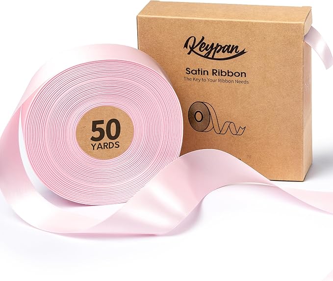 Pink Satin Ribbon for Valentines Day 1-1/2 Inch x 50 Yards Double-Faced Ribbons by Keypan