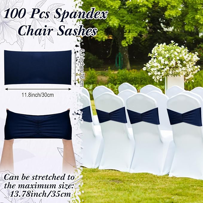 Moukeren 100 Pcs Spandex Chair Sashes Bows Bands Slider Sashes - Image 2