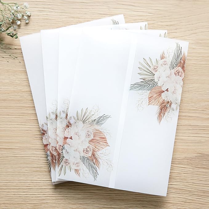 PONATIA 50PCS Vellum Jackets for 5x7 Invitation Cards- 135GSM Boho Flowers - Image 2