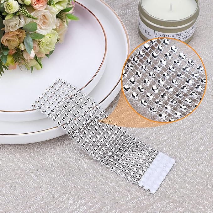 Bling Napkin Rings Set of 150, Rhinestone Silver Napkin Rings Diamond Adornment - Image 2